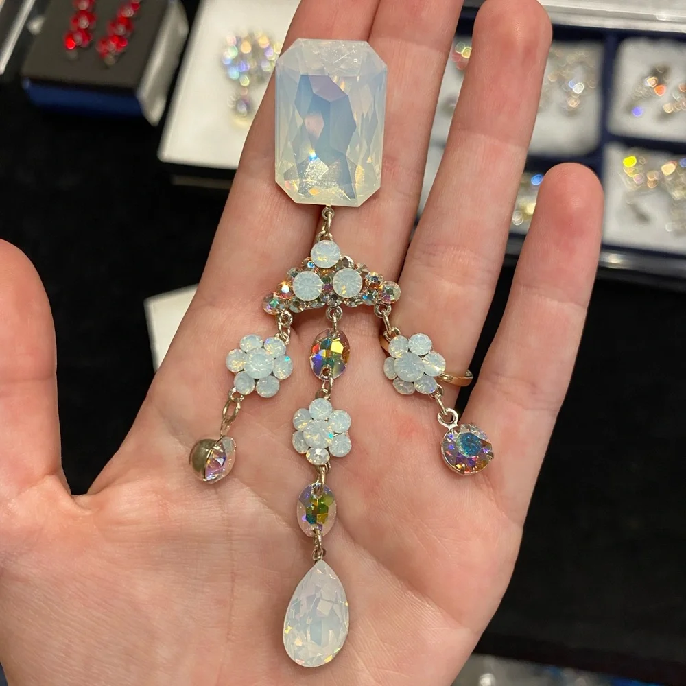 Opalescent White Crystal Chandelier Drop Earrings